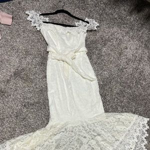 Off white lace off shoulders midi dress